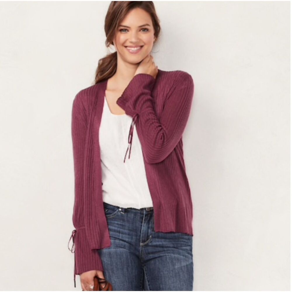 LC Lauren Conrad Maroon Ribbed Cardigan Sweater Women’s XXL